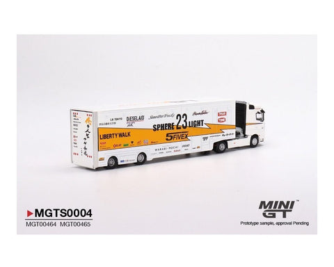 LB Racing Transporter Mercedes Benz Actros With Nissan S15 Silvia Mini GT - Big J's Garage