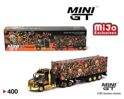 Mini GT 1:64 Mijo Exclusive Western Star 49X with 40 Ft Container Day Of The Dead “Dias De Los Muertos” 2022 Limited Edition - Big J's Garage