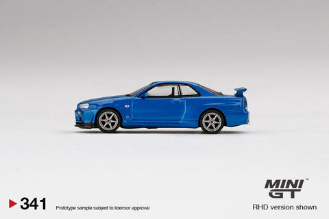 Nissan Skyline GT-R R34 Bayside Blue Mini GT Mijo Exclusive - Big J's Garage