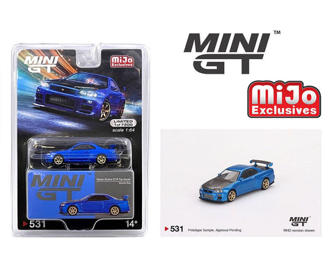 Nissan Skyline GT-R (R34) Top Secret Bayside Blue Mini GT Mijo Exclusive - Big J's Garage