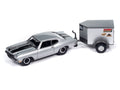 1970 Chevrolet Chevelle w/Enclosed Trailer Bryant Goldstone Silver w/Black Stripes Johnny Lightning Big J's Garage
