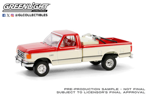 (Pre-Order) 1991 Ford F-250 XLT with Fuel Transfer Tank – Scarlet Red & Colonial White Down on the Farm Series 9 Greenlight Collectibles - Big J's Garage