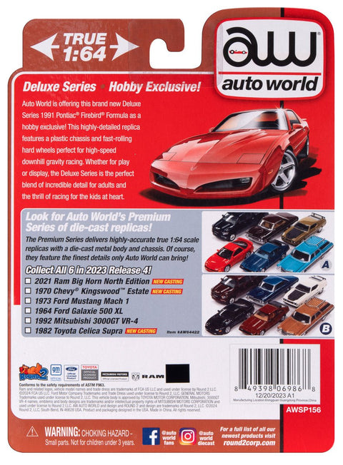 (Pre-Order) 1991 Pontiac Firebird Formula Torch Red Hobby Exclusive Auto World - Big J's Garage