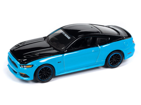 (Pre-Order) 2015 Ford Mustang GT Petty Blue Lower Body Color & Gloss Black Upper Color Auto World - Big J's Garage