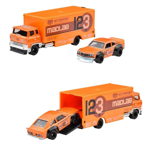 (Pre-Order) Mad Mike Mazda RX-3 and Sakura Sprinter Hot Wheels Team Transport - Big J's Garage