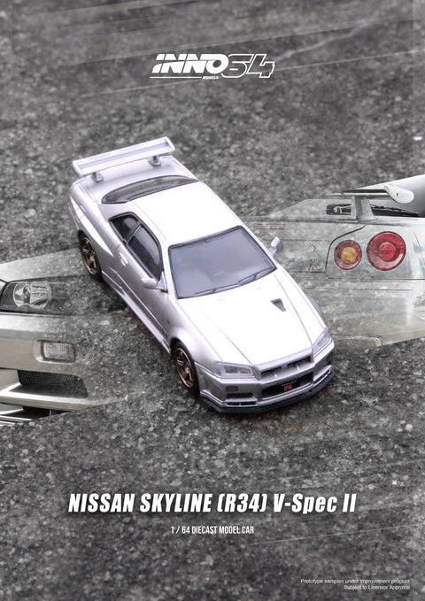 (Pre-Order) Nissan GT-R (R34) V-Spec II Silver Inno 64 - Big J's Garage