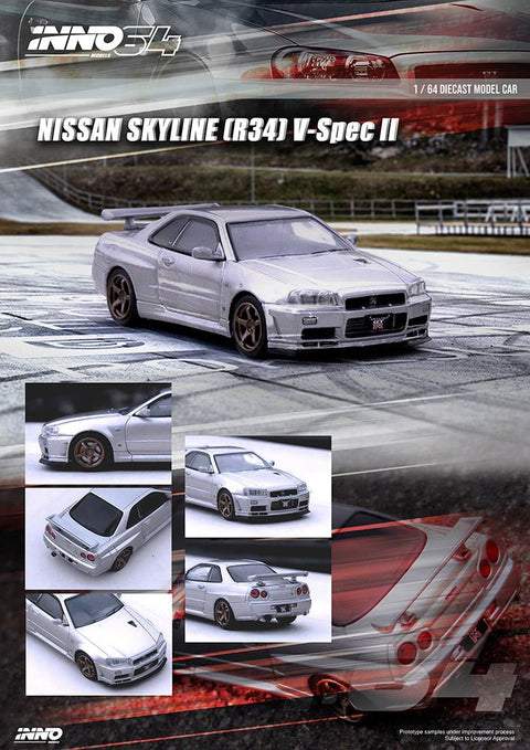 (Pre-Order) Nissan GT-R (R34) V-Spec II Silver Inno 64 - Big J's Garage