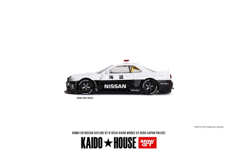 (Pre-Order) Nissan Skyline GT-R (R34) Kaido Works V2 Aero (Japan Police) Kaido House x Mini GT - Big J's Garage