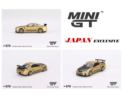 (Pre-Order) Nissan Skyline GT-R (R34) Top Secret Gold Japan Exclusive Mini GT - Big J's Garage