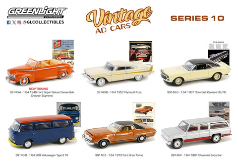 (Pre-Order) Vintage Ad Cars Series 10 6 Car Assortment Greenlight Collectibles - Big J's Garage