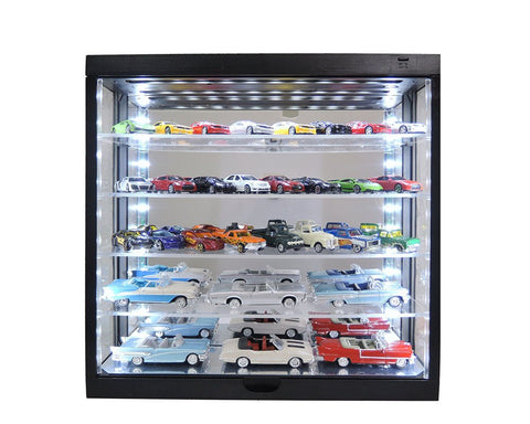 Showcase 5-Tier LED Wall Mountable Display Case – Black Case with Mirror Rear Panel – MiJo Exclusives - Big J's Garage