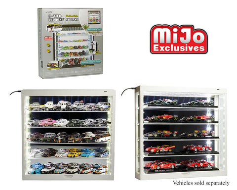 Showcase 5-Tier LED Wall Mountable Display Case – White Case with Mirror Rear Panel – MiJo Exclusives - Big J's Garage